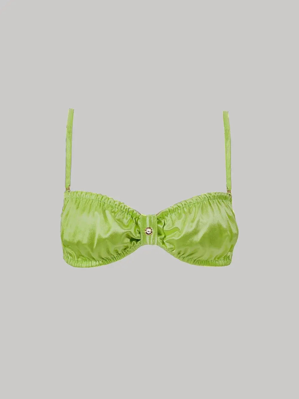 Luna Ruched Bikini Top in Chartreuse with Adjustable Straps and Double Layer Construction - Love Salve